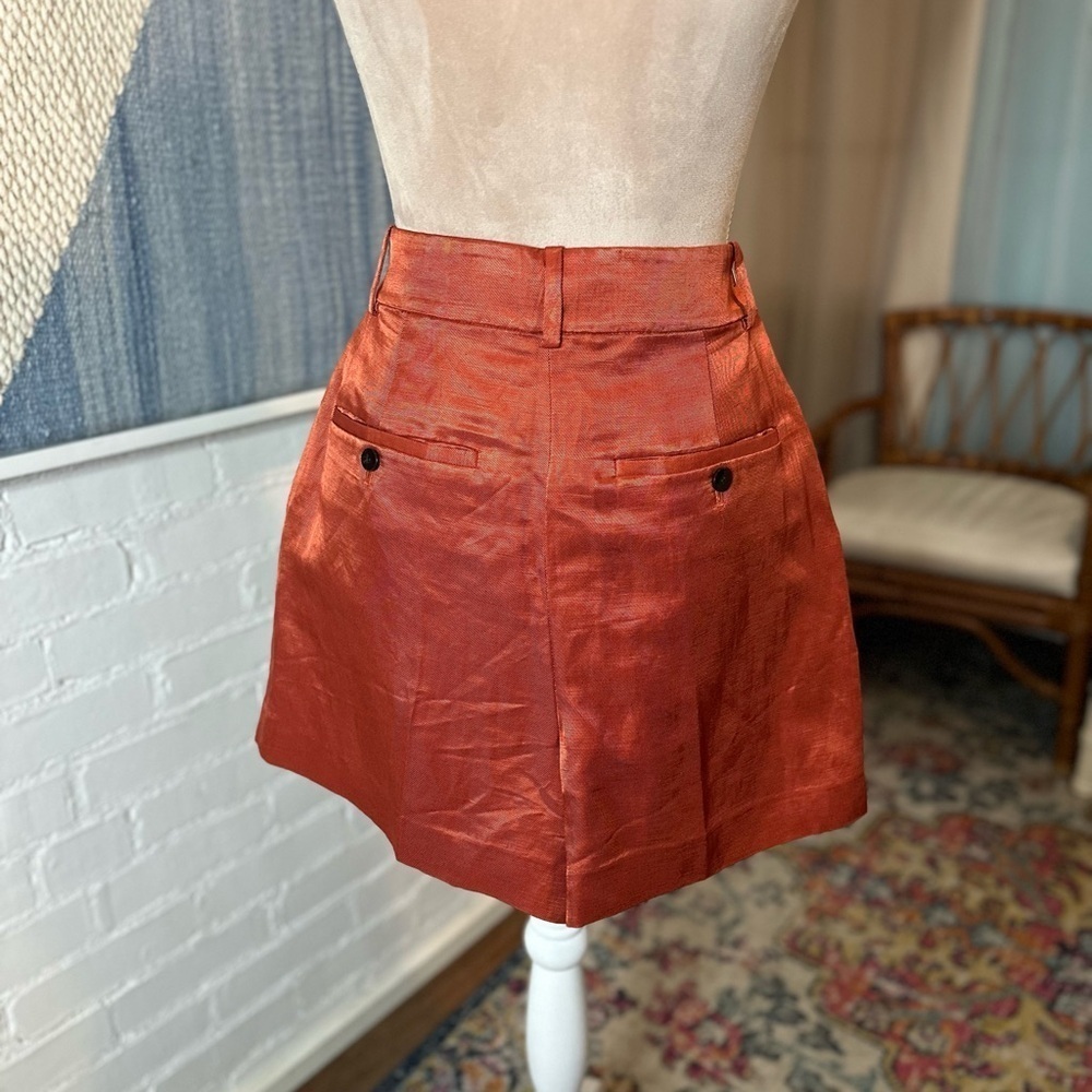Theory High Waist Linen Blend Pleated Burnt Orange Shorts - Picture 7 of 12